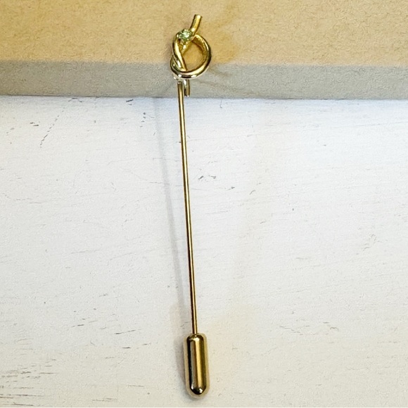 Vintage Gold Tone Art Nouveau Spiral Knot Crystal Stick Pin - Picture 1 of 7